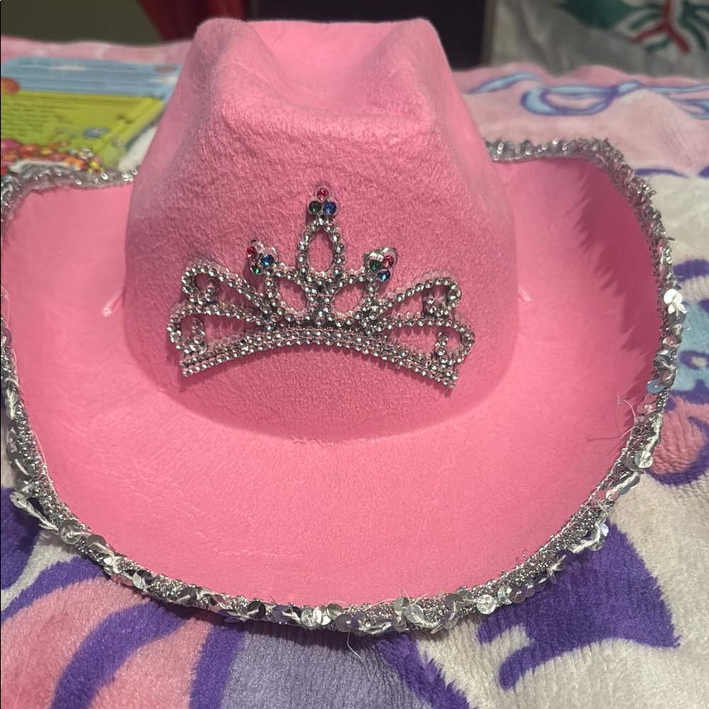 Pink and Silver Western Hat with Tiara Embellishment